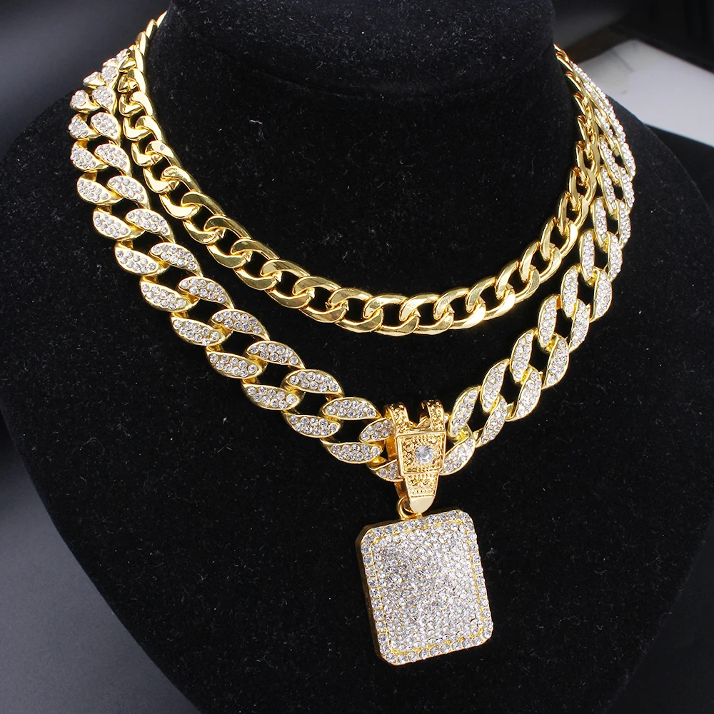 Полный ледяной квадратный кулон и 18 &quotМайами Снаряженная кубинская цепь 1 ряд