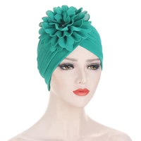 big flower turbans for women muslim pleated turban bonnet femme musulman ready to wear headwraps caps ladies hair loss chemo cap