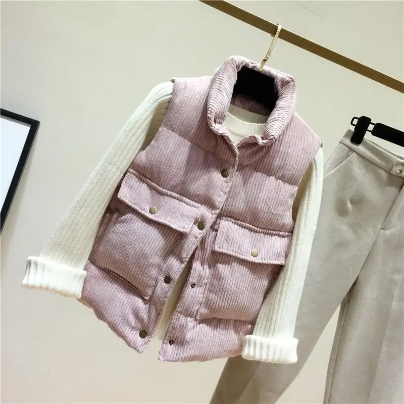 Зимний Fal Модный женский стеганый вельветовый жилет с воротником-стойкой