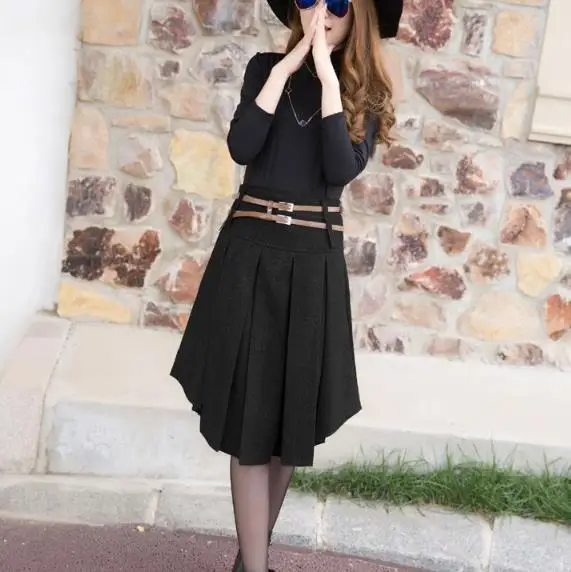 Saia de Inverno шерстяная винтажная Асимметричная плиссированная юбка для женщин