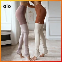 alo yoga womens leggings sexy stitching two color trousers fitness shaping dance yoga high waist stepped bottom yoga pants 2006