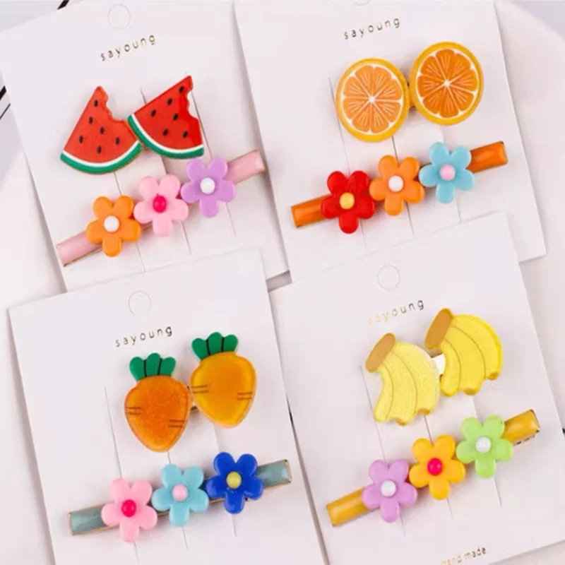 

Весенне-летняя Новинка 2020, детская заколка для волос с фруктами и цветами, милые челки, аксессуары для волос