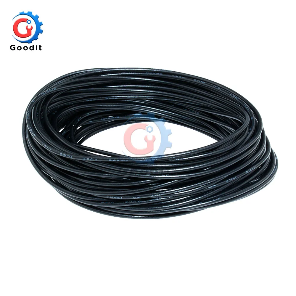 Черный 10 м 10 м UL-1007 24AWG Монтажный провод 80C/300 В шнур DIY электрический провод кабель 24 AWG 1,4 наружный диаметр изолированный ПВХ кабель - Цвет: Черный