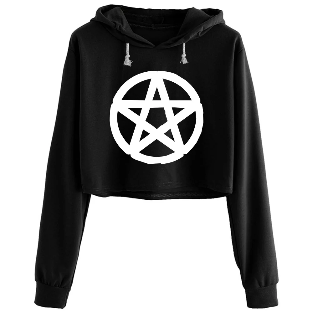 

Pentagram Crop Hoodies Women Y2k Kawaii Goth Grunge Pullover For Girls