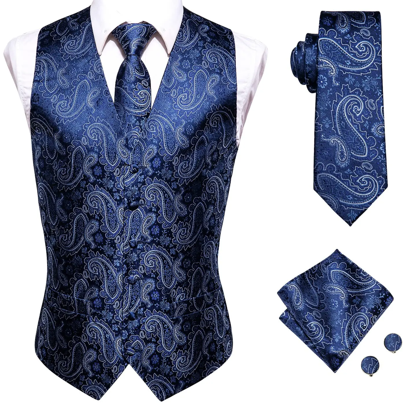 Hi-Tie Brand Silk Mens Vests Waistcoat Tie Hanky Cufflinks Set Red Blue Green Purple Gold Waist Jacket For Men Wedding Business | Мужская