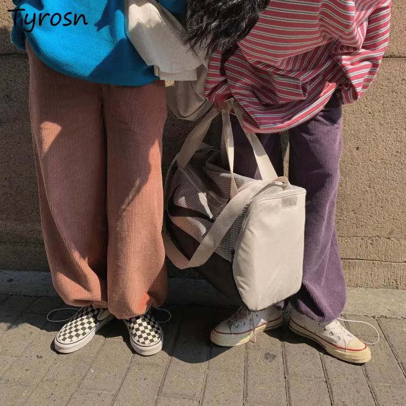 

Вельветовые винтажные женские брюки в стиле Харадзюку, подходящие ко всему уличная одежда с завязками, Свободные повседневные брюки BF в сти...