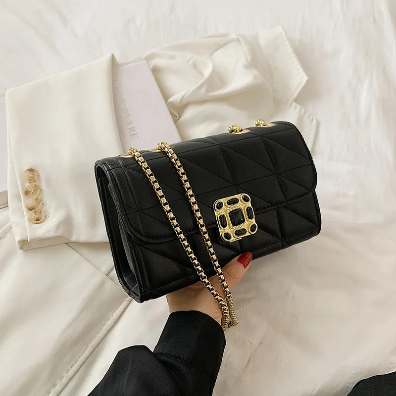 

Women's Bag 2021 New Luxury Designer Autumn Lingge Chain Single Shoulder Bag Korean Ins Girl Lock Messenger Bag Small Square Bag