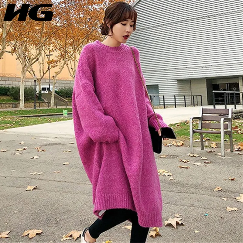 HG длинный пуловер свитер для женщин Большие размеры рукав &quotлетучая мышь&quot