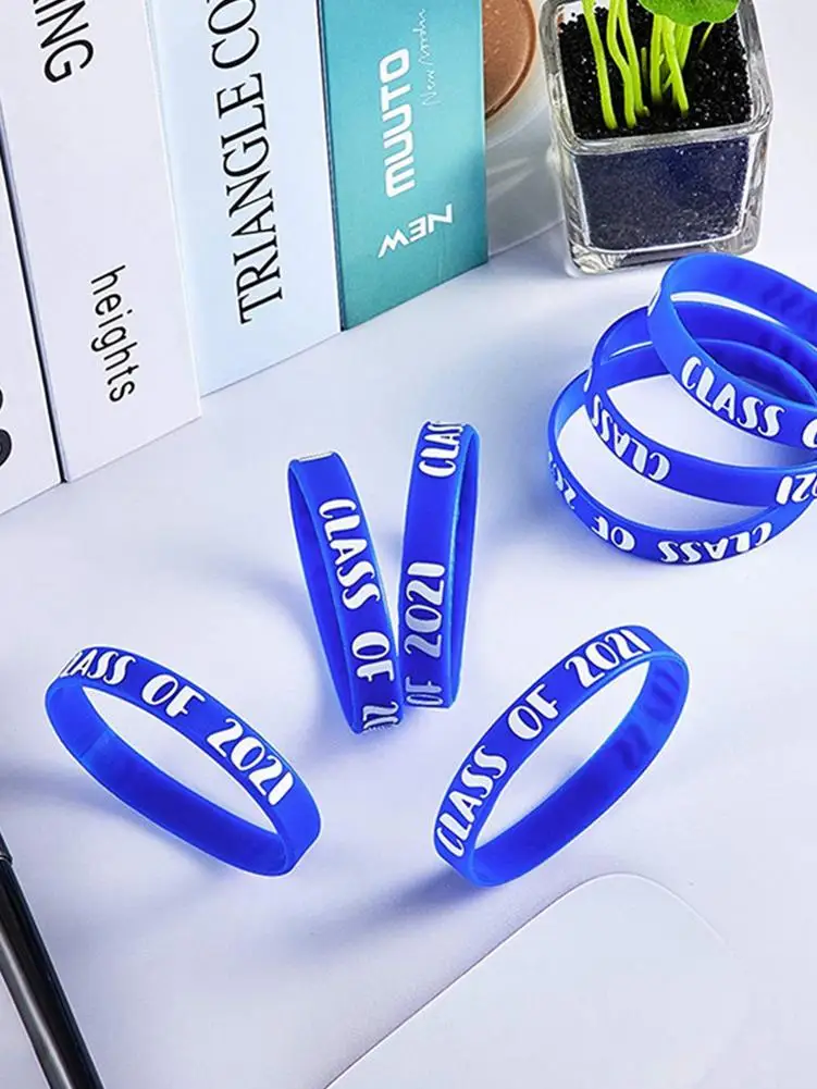 

Blue 12 Pieces Class Of 2021 Wristbands Graduation Rubber Bracelets Graduating Celebrating Bracelet For Senior Students Teachers
