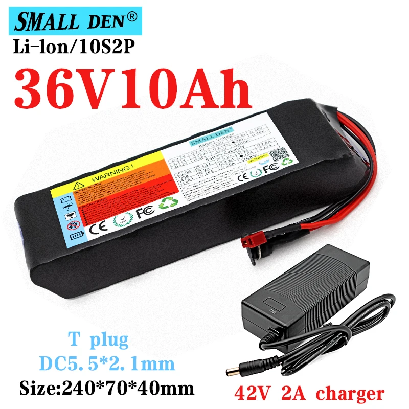 

36V 10A 21700 Lithium Battery Pack 10S2P 10000mAh 500W high power for electric bicycle scooter built-in 15A BMS + 42V 2A Charger