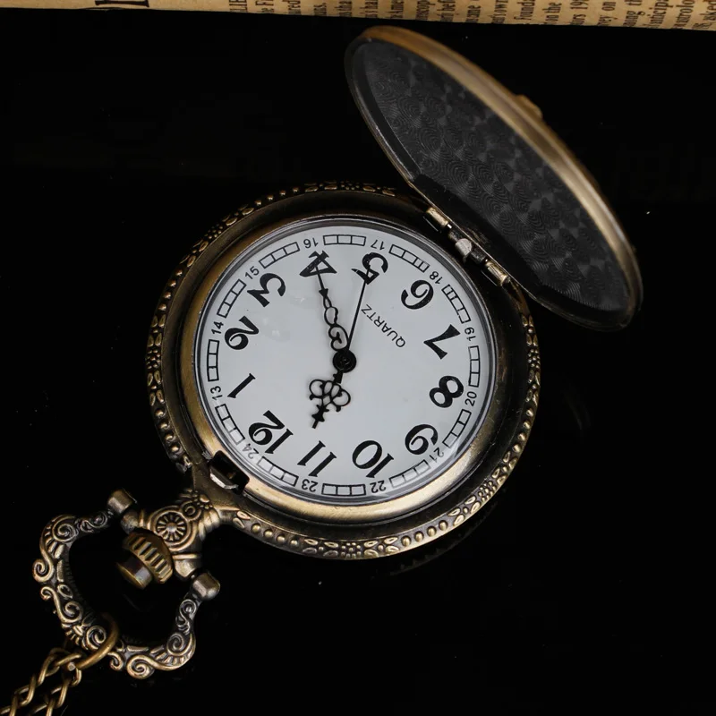 Гравировкой статуя дизайн расширение кварцевые карманные часы Бронзовый Полный