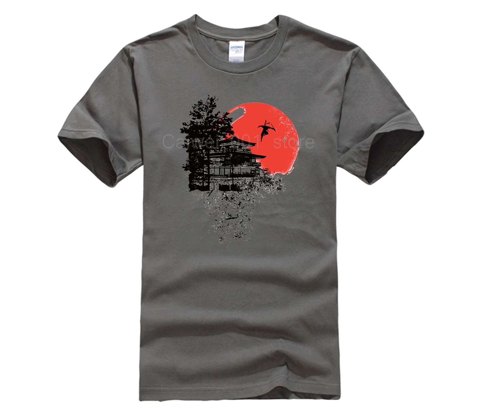 Футболка мужская короткая с японским принтом Модная стильная тенниска самурая и