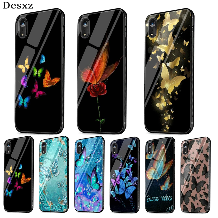 Красивая бабочка брендовый чехол для телефона из закаленного стекла Iphone 11 12 mini Pro