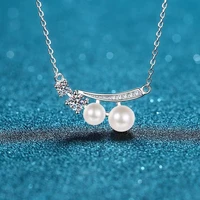 trendy 925 sterling silver natural freshwater pearl moissanite necklace for women jewelry gra moissanite clavicle necklace gift