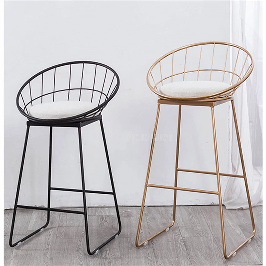 

65cm/75cm Seat Height Bar Chair Modern Gold Black Metal Counter Stool Iron Art Soft Cushion European Coffee Shop High Footstool