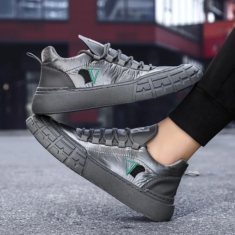 

2021 Men Autumn Spring High Top Vulcanize Shoes Silver Sneakers Male high top Breathable Casual Footwear Tenis Masculino Adulto