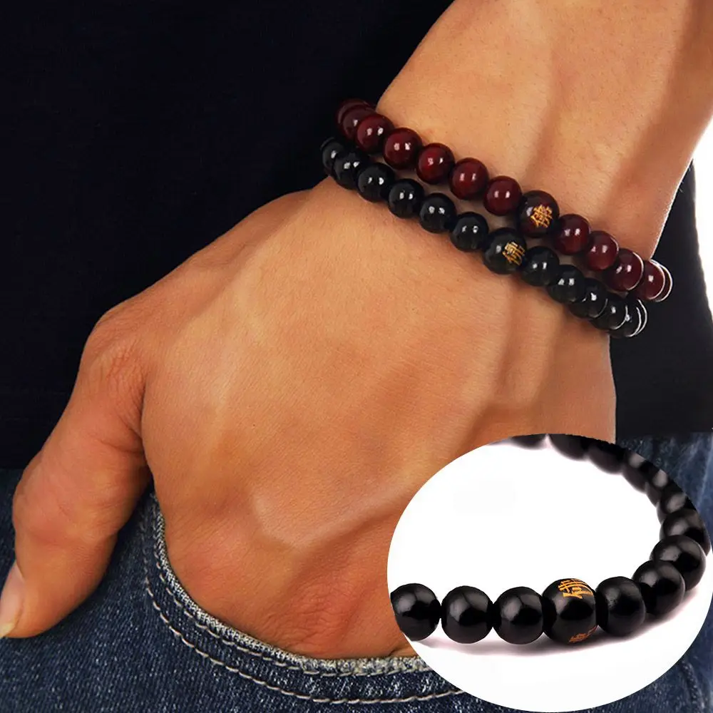 8 мм натуральный браслет из деревянных бусин для мужчин черный Ethinc буддийские