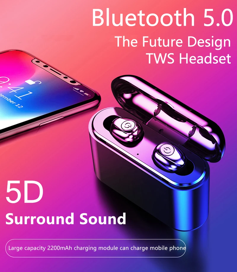 X8 TWS Bluetooth наушники 5D стерео Беспроводные спортивные наушники IPX6 водонепроницаемые шумоподавление с 2200 мАч power Bank зарядная коробка