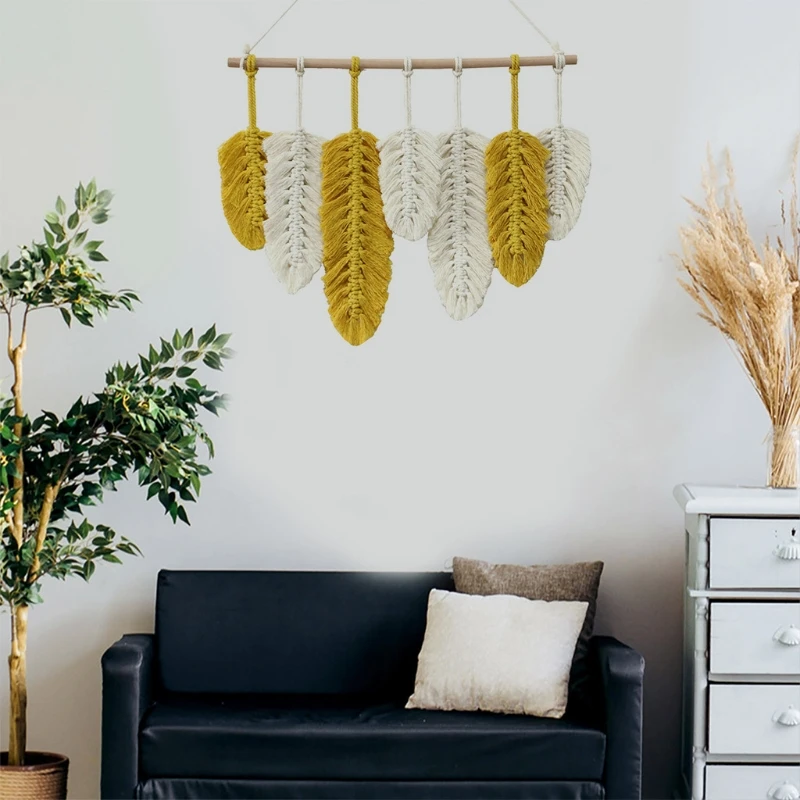 

Hand-woven Tapestry Feather Mural Decor Tufted Tassel Woven Wall Hanging Decorative for Living Room Decor