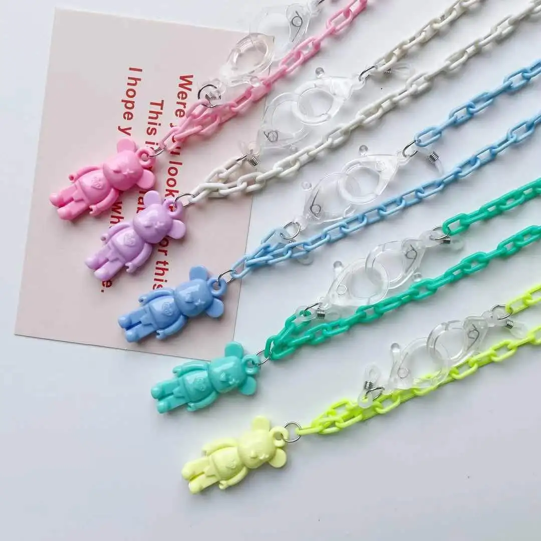 

Модное ожерелье карамельных цветов с мультяшным медведем из акрилового шнурка цепочка для очков цепь для наушников маска пояс
