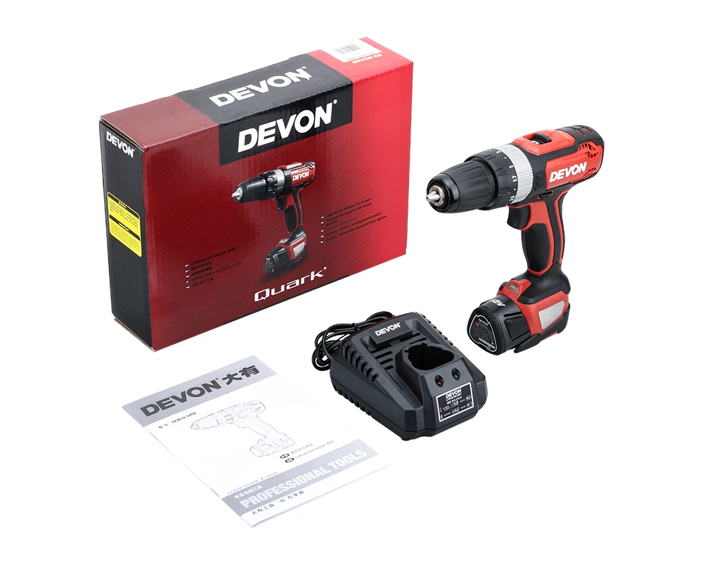 DEVON 12V электрическая отвертка перезаряжаемая беспроводная дрель литий-ионная Ударная дрель бытовой Беспроводной Мощность водительский инструмент 2-х скоростная