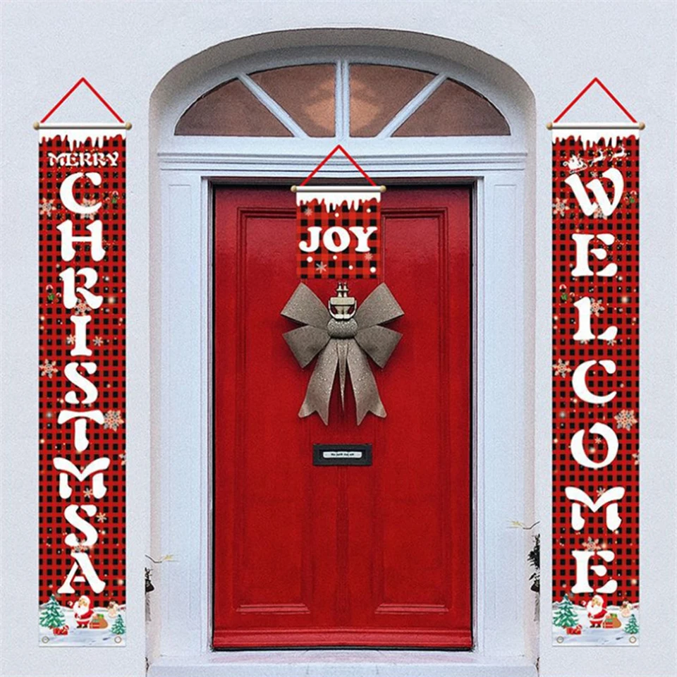 

Фотофон Tronzo с надписью "Merry Christmas" для двери, подвесные светильники в красную решетку, Рождественское украшение 2021, с новым годом