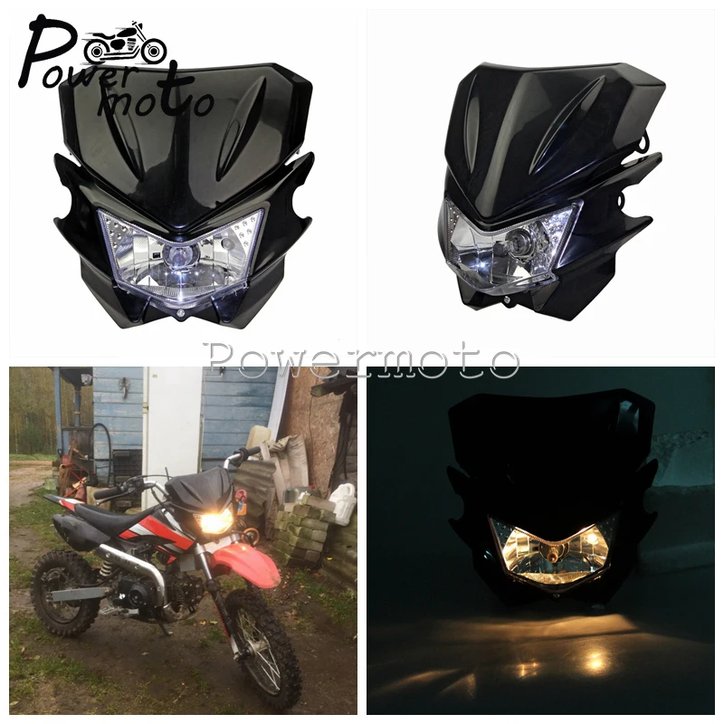 Черная мотоциклетная фара 12 в 35 Вт обтекатель для Honda Suzuki Kawasaki KSR KLX KLR KX двойной