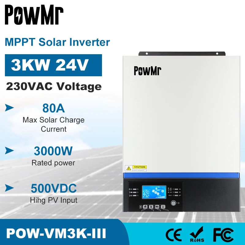 

3KW Hybrid Inverter Pure Sine Wave 24V 230V Built-in 80A MPPT Charge Controller 40A AC Charger With USB Bluetooth-Compatible