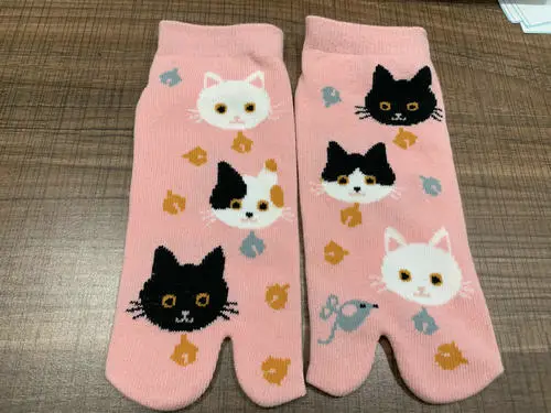 YOOWALK/Хлопковые носки с двумя пальцами, с изображением кота, тигра, мультипликационных животных; пара носков с двумя пальцами; японские носки с двумя пальцами; Носки «таби» - Цвет: PINK CAT
