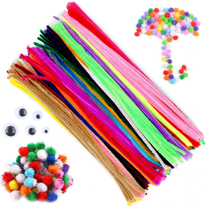 

LMDZ Kids Creative Colorful Diy Plush Chenille Sticks Plush Educational Toy Various Sizes Pom Poms+ Self-Adhesive Eyes