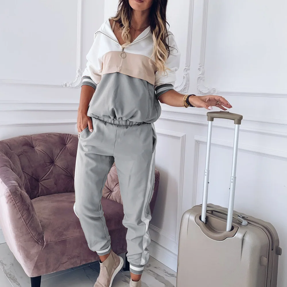 

Workout Outfits Sports Suits Women Sports Letter Long Sleeve Hoodies Tops Zipper Running Tracksuit Sportswear Casual Suit 2021