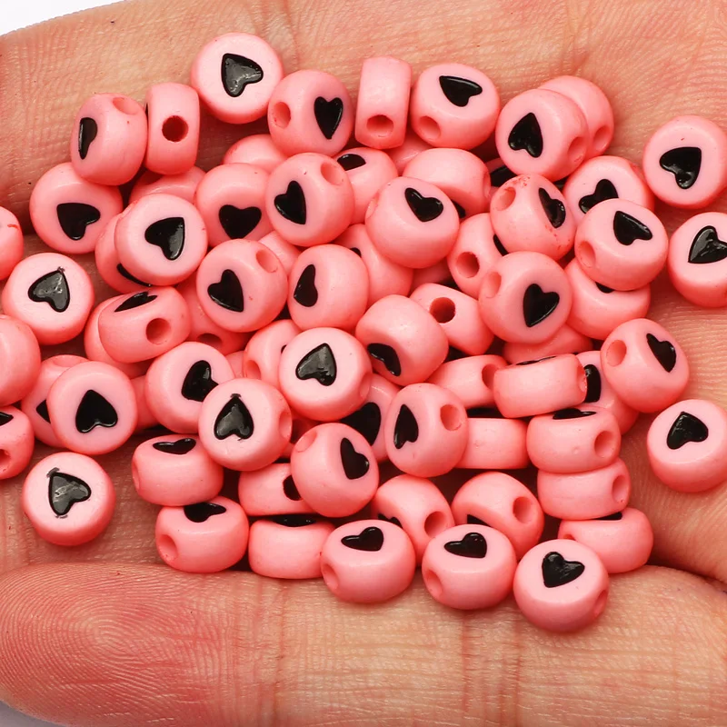 

Round Pink 4x7mm Acrylic Spacer Beads 100-500pcs Heart-Shaped Pattern Loose Beads For DIY Charm Jewelry Design Accessories