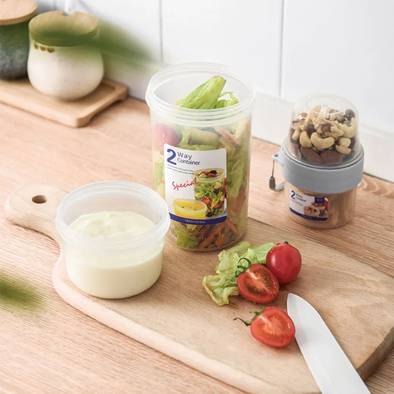 

Snack Cup Container Snacking Food Storage Box Double Sealed Compartment Transparent Canister For Outdoor Home MYDING