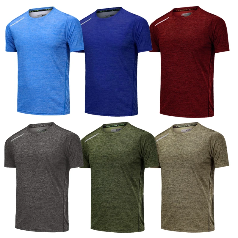 Мужская футболка для бега с коротким рукавом синяя спортивная круглым