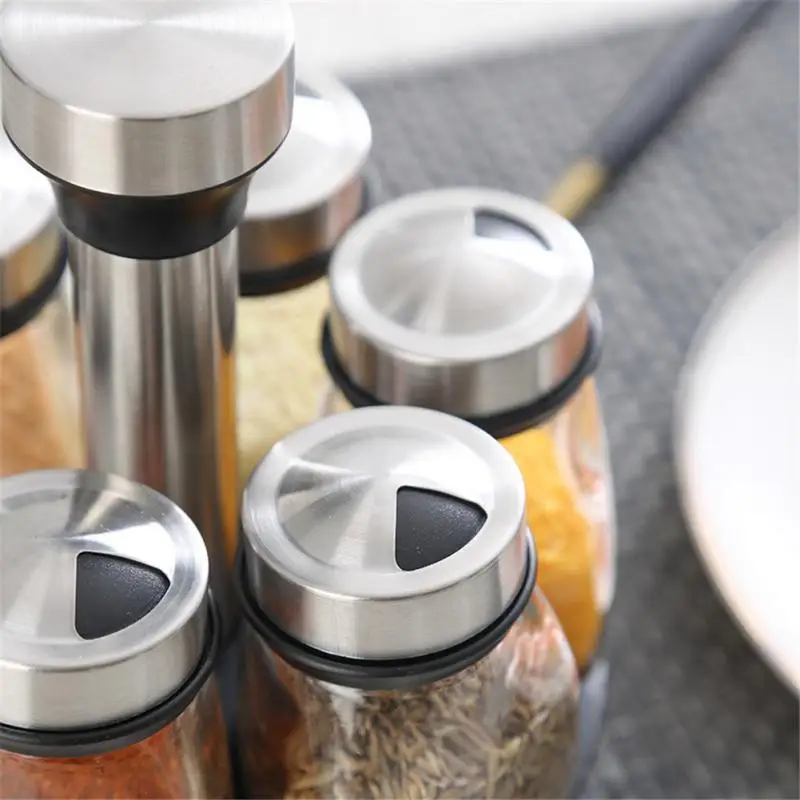 

6 PCS Seasoning Jar Rotary Base Seasoning Bottle 7-piece Set Kitchen Storage Supplies Seasoning Jar Storage Combination Set