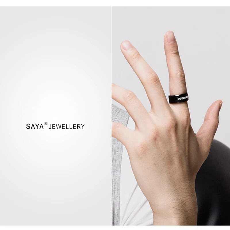 Мужское кольцо из карбида вольфрама 9 шт. инкрустация фианитом Черное Матовое покрытие удобное обручальное