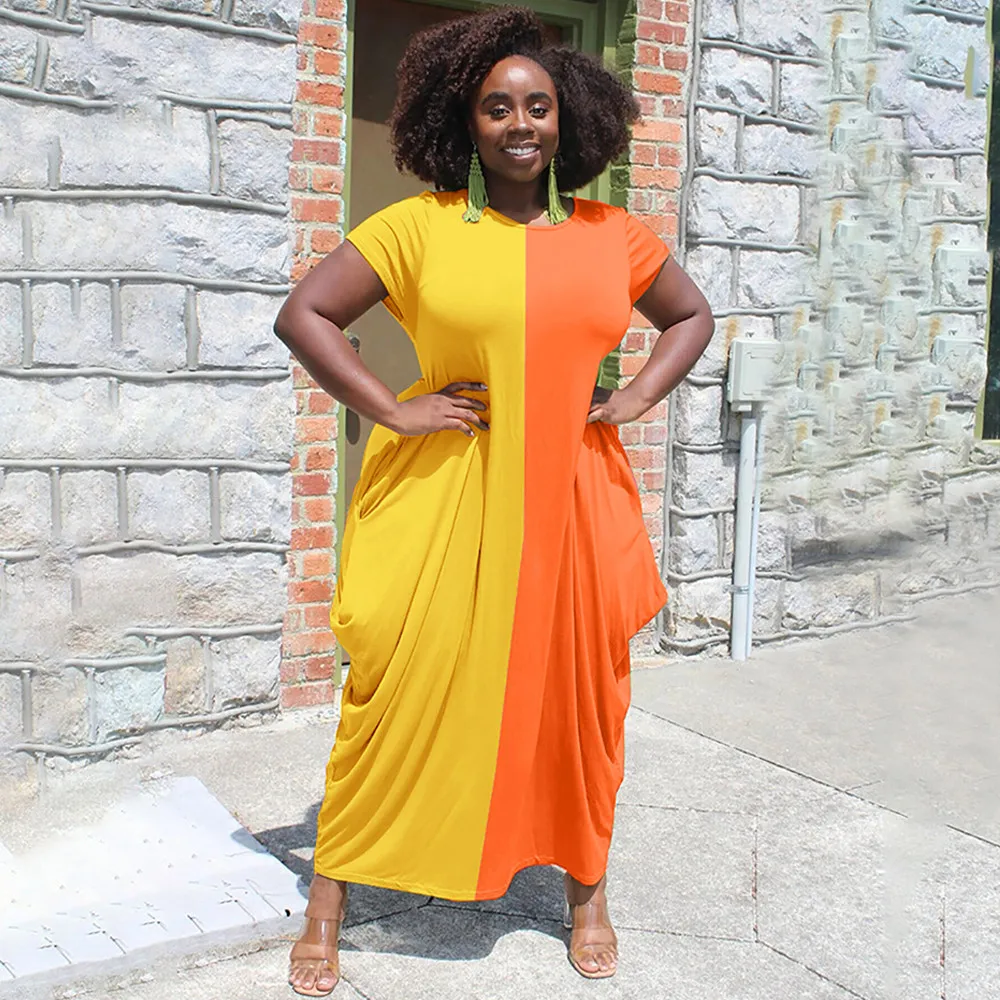 

Контраст Цвет лоскутное ДРАПИРОВАННОЕ ПЛАТЬЕ С АСИММЕТРИЧНЫМ ПОДОЛОМ женское сексуальное платье с круглым вырезом с коротким рукавом своб...