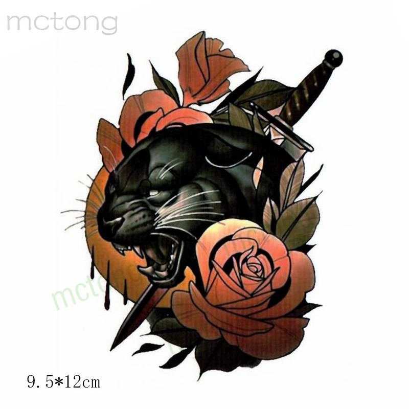 Водостойкая временная татуировка наклейка с изображением черного леопарда розы