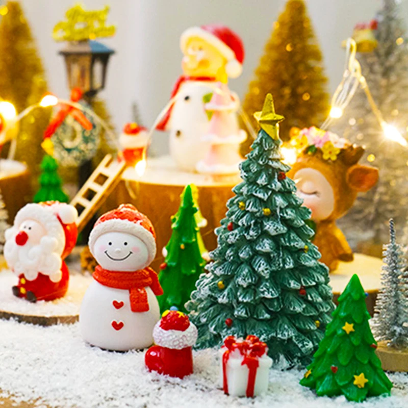 Мини Санта Клаус снеговик поезд золотой серебряный Рождественское дерево микро