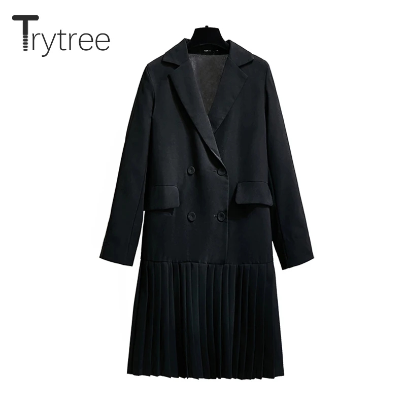 Осень зима 2020 женское повседневное пальто Trytree двубортное приталенное офисное