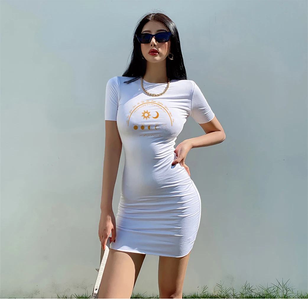 

3D printing new slim mini tight dress sun moon sexy beach round neck nightclub club cute graffiti comfortable high quality
