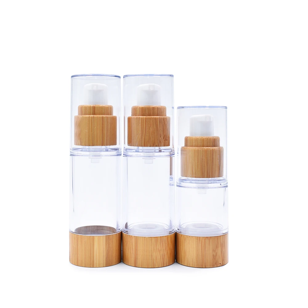 

20ml 30ml 50ml 80ml 100ml 120ml Bamboo Cosmetic Airless Pump Bottle Lotion Container Perfume Spray Airless Bottle Skincare Cream