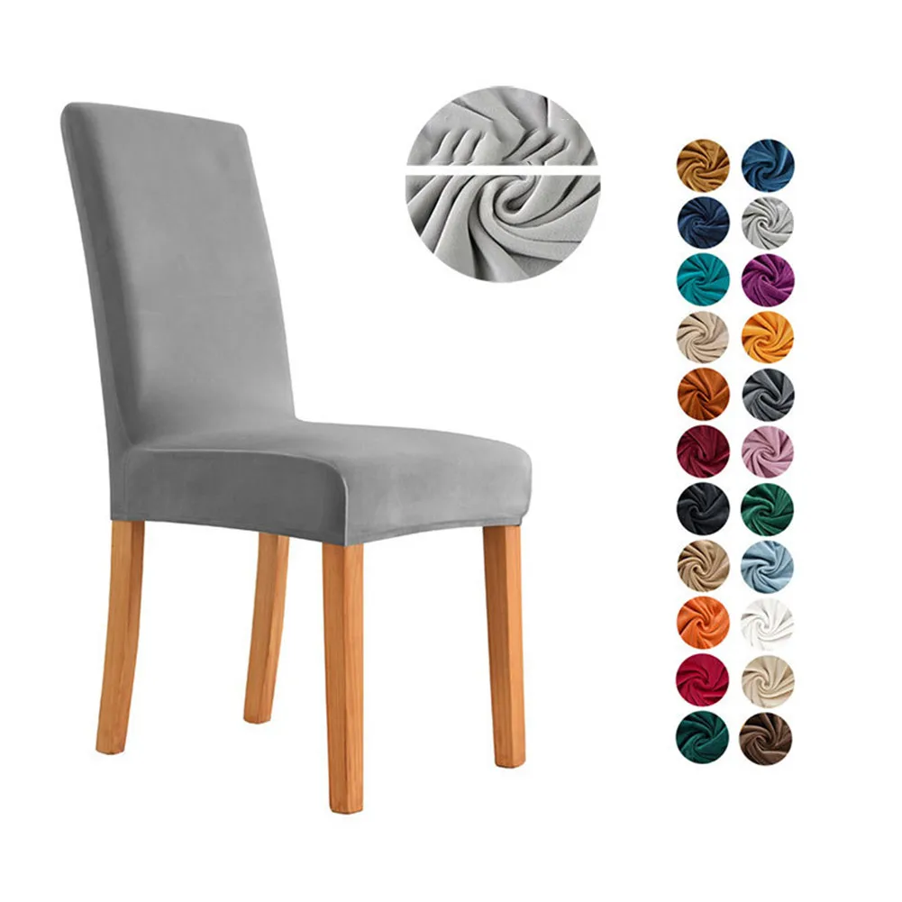 

6pcs 12 Colors Pure Color Stretch Plush Chair Cover No-Slip Removable Kitchen Banquet Dustproof Cushion Cover Oversized