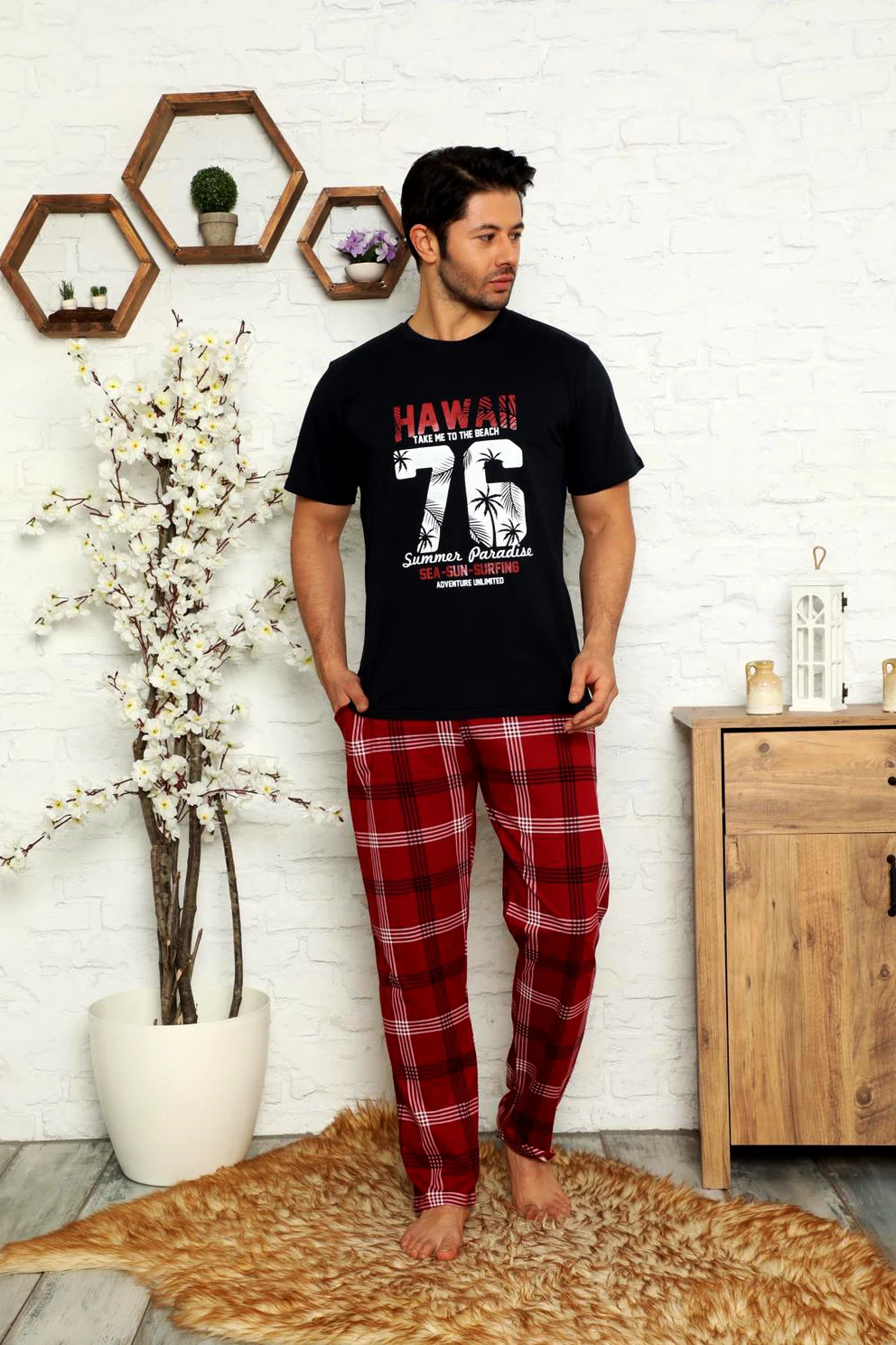 Autumn Winter Men's Cotton Pajamas Letter Striped Sleepwear Cartoon Pajama Sets Casual Sleep & Lounge Pyjamas Plus Size 2XL Pajamas