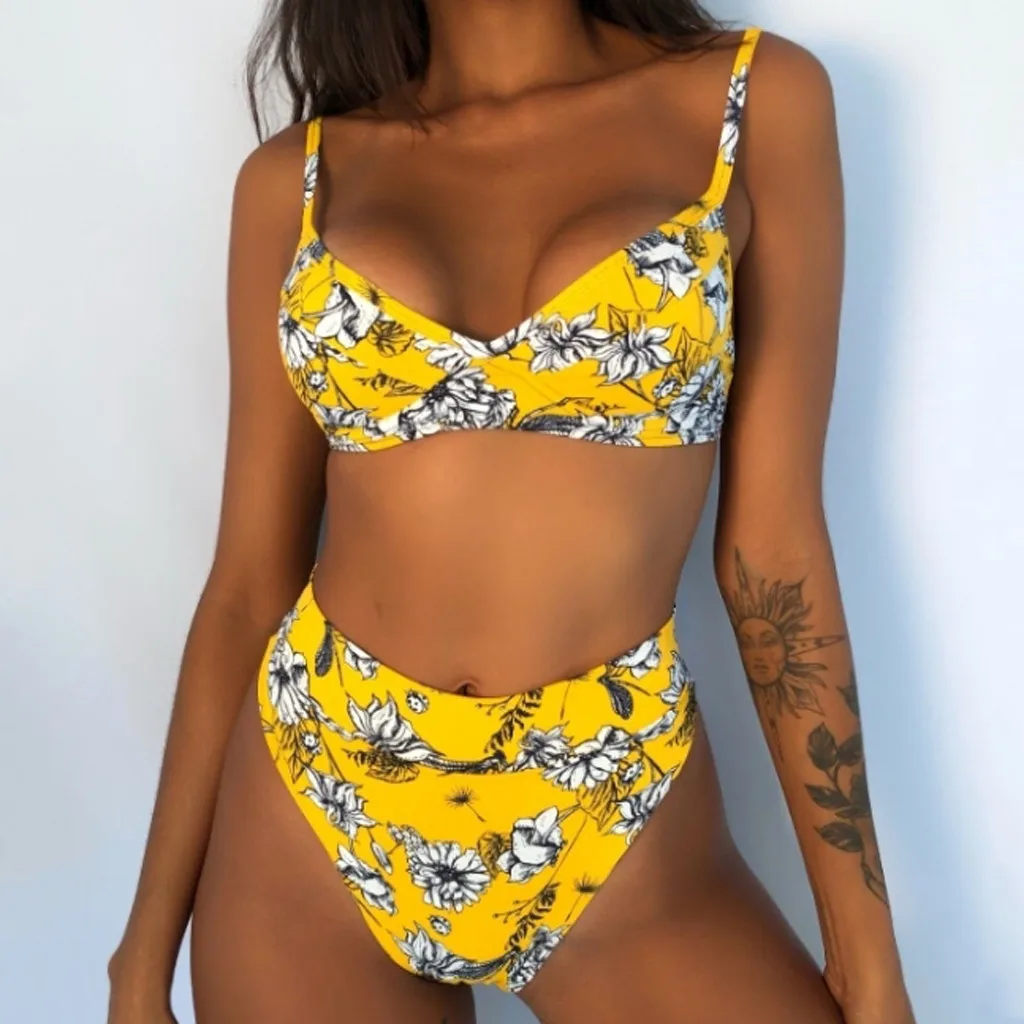 Купальник-бикини с высокой талией и леопардовым принтом | Женская одежда