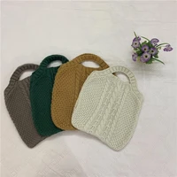 2021 winter new women tote bag solid color shoulder bags female knitting wool weave handbag casual large capacity shopping bag