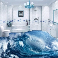 custom 3d floor painting mural wall stickers sea water waves bathroom pvc vinyl self adhesive waterproof floor sticker wallpaper