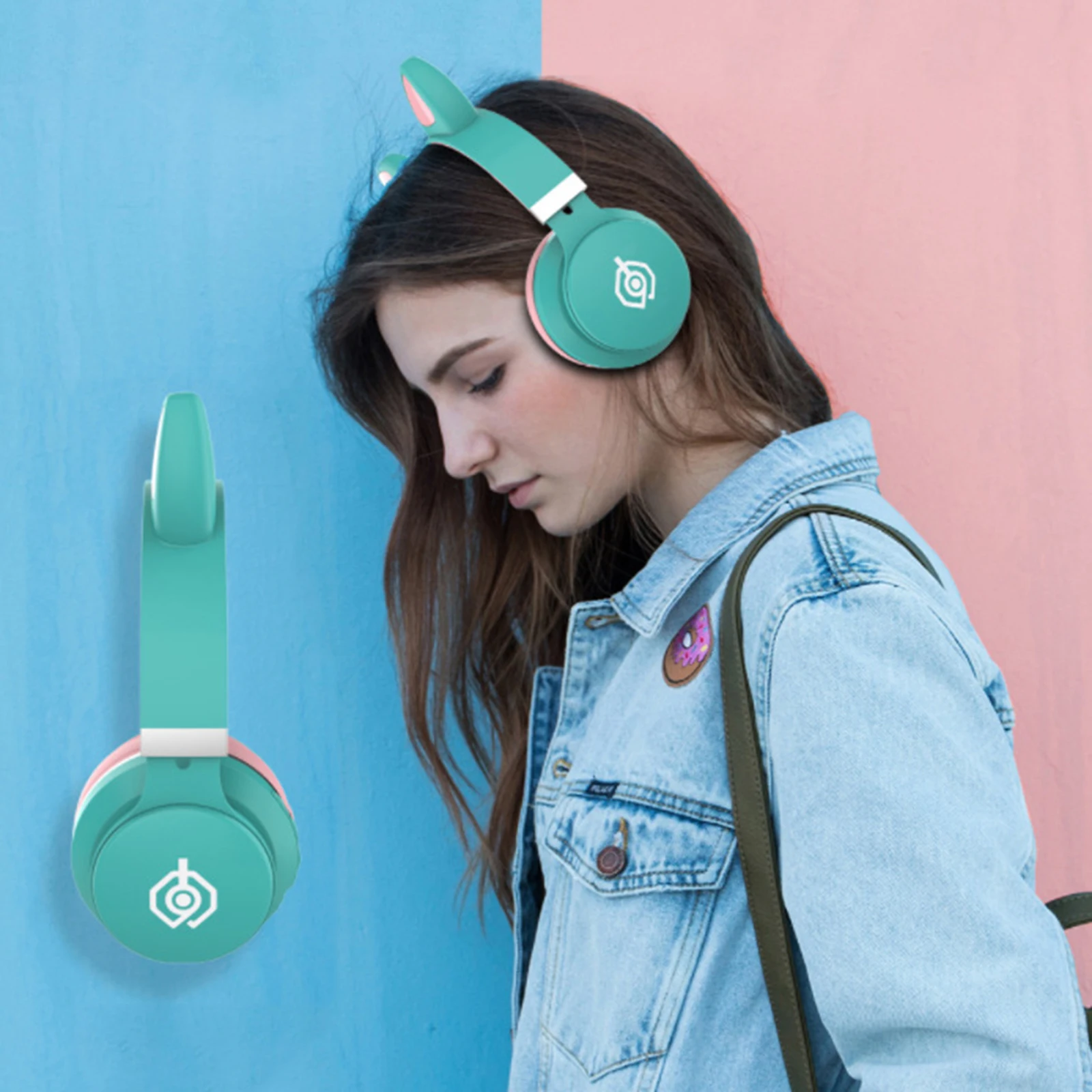 

LED Cat Ear Earphone Earpiece Headphone Noise Cancelling Young People Kids LED Cat LED Noise Reduction Over-The-Ear Headphones