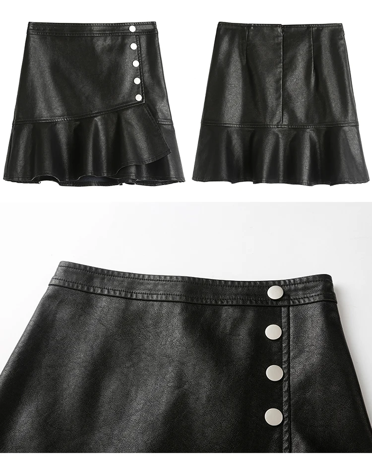 Сезон осень-зима; с высокой талией юбка «рыбий хвост» Искусственная кожа юбка половинной длины юбка трапециевидной формы модные до середины талии юбка на пуговицах