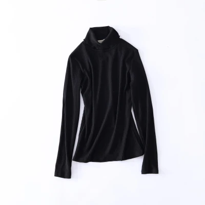 turtleneck black Новые тонкие женские трикотажные футболки с длинным рукавом и круглым вырезом, однотонные обтягивающие повседневные топы, зимние вязаные топы с высоким воротом - Цвет: turtleneck black